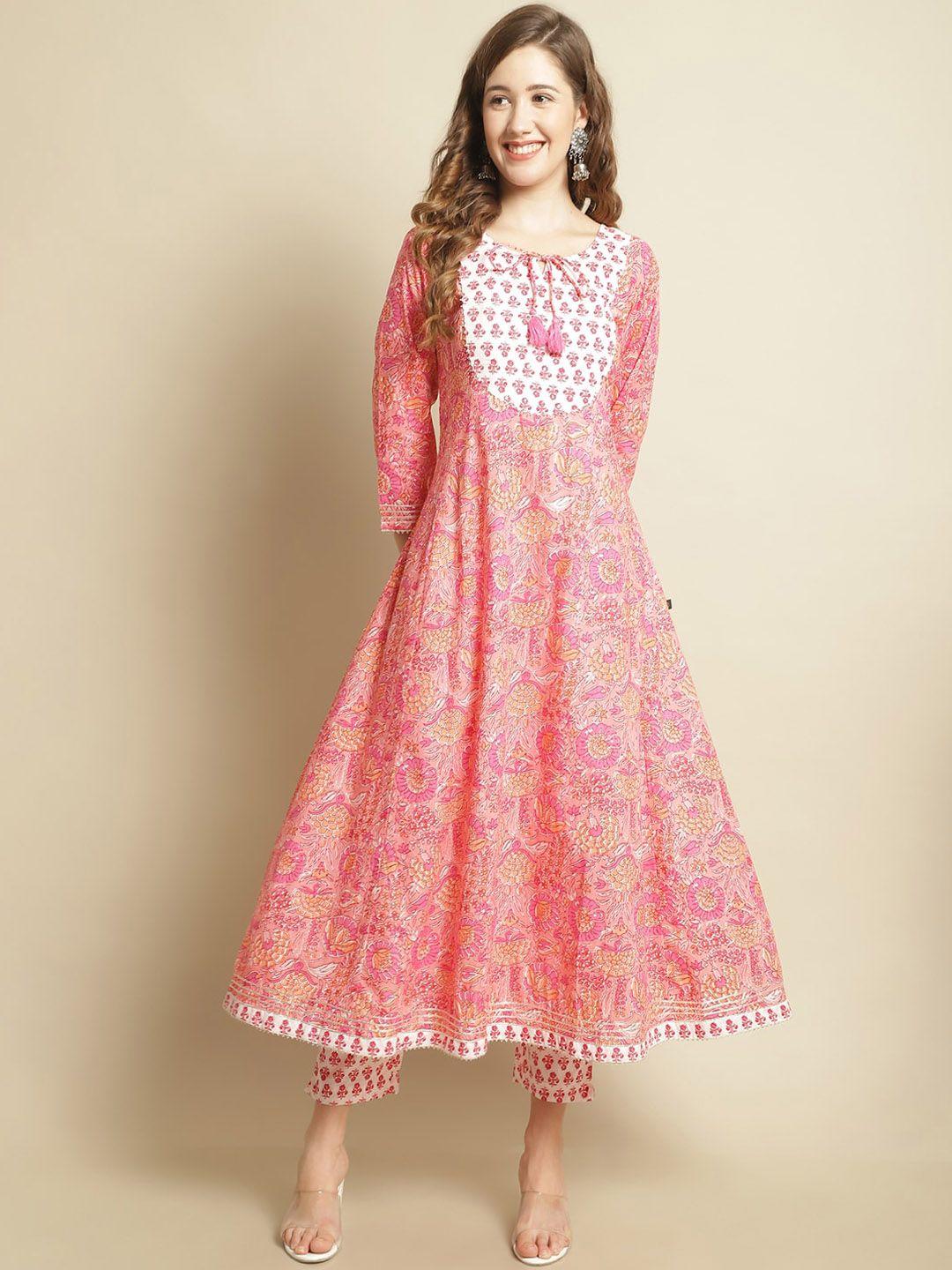 pistaa floral printed gotta patti pure cotton kurta with trousers & with dupatta