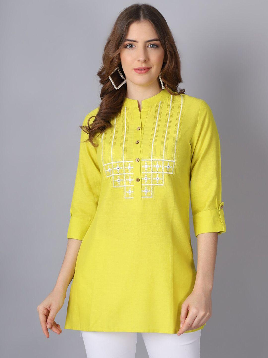 pistaa lime green embroidered kurti