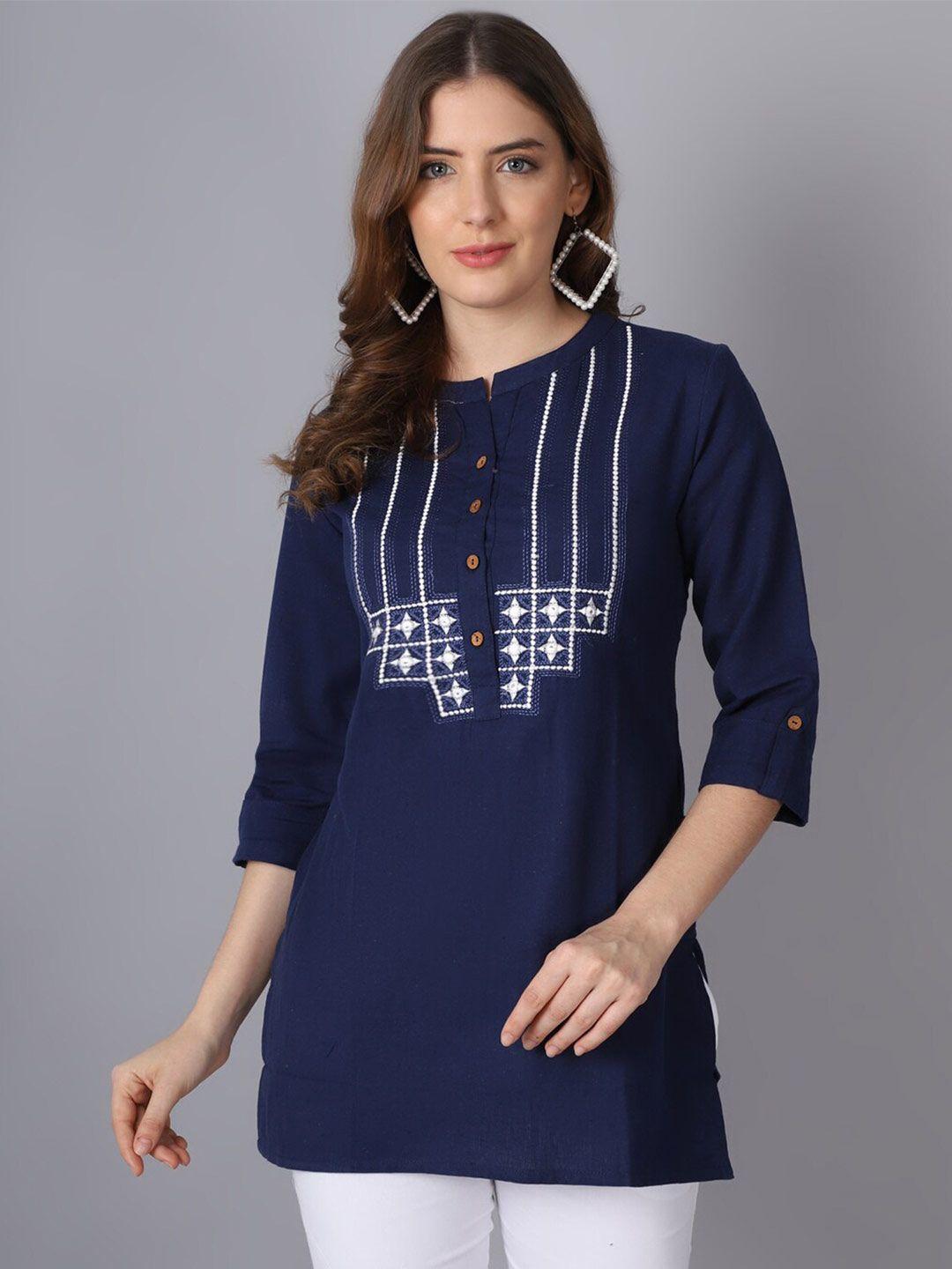 pistaa navy blue embroidered kurti