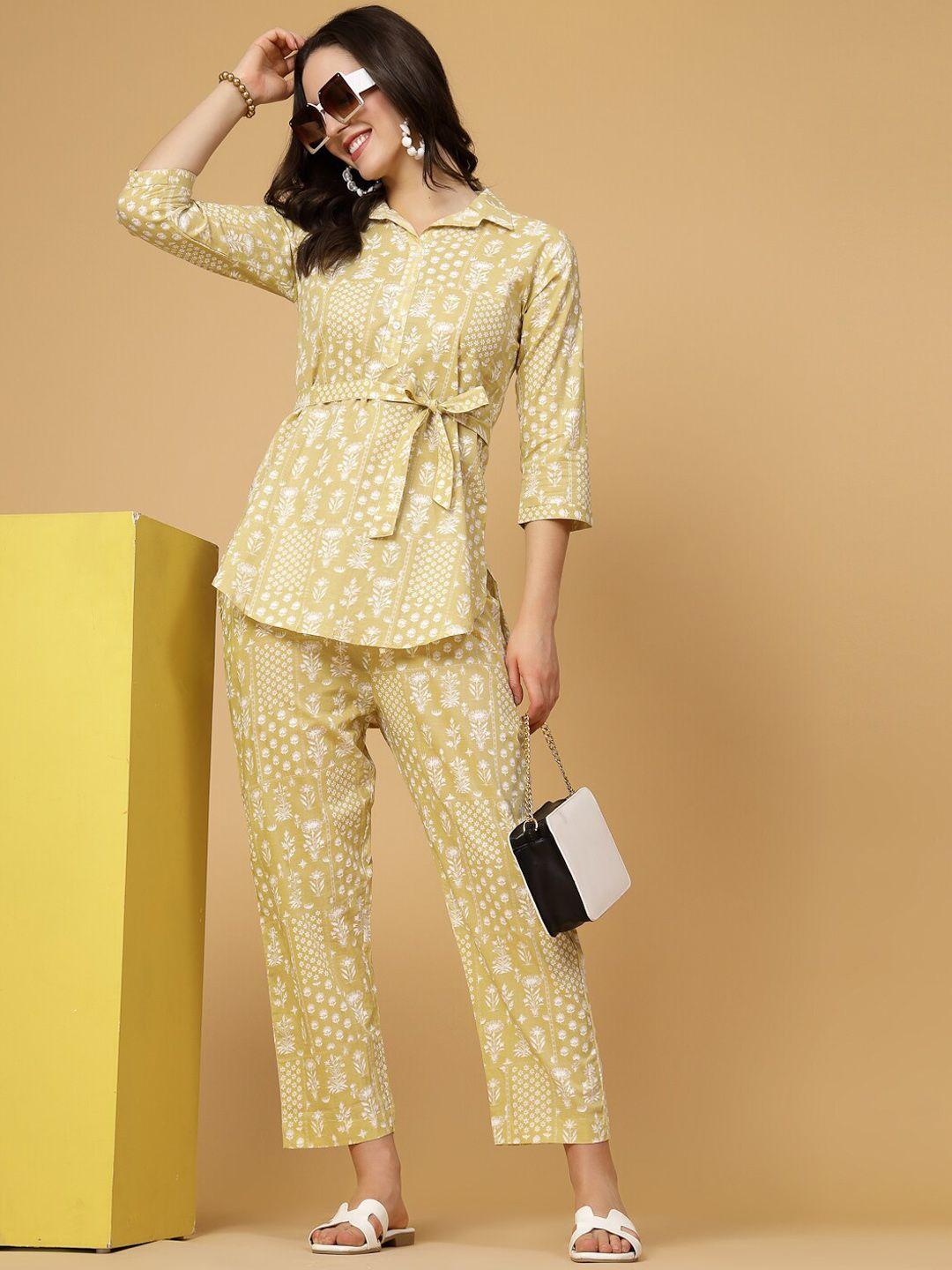 pistaa printed pure cotton top with trousers co-ords