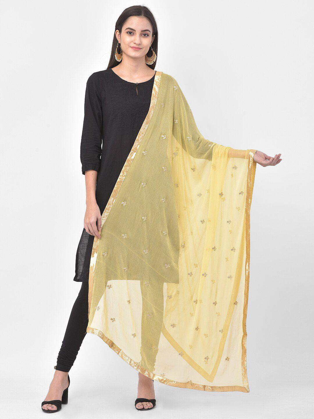pistaa beige & gold-toned embroidered dupatta with gotta patti