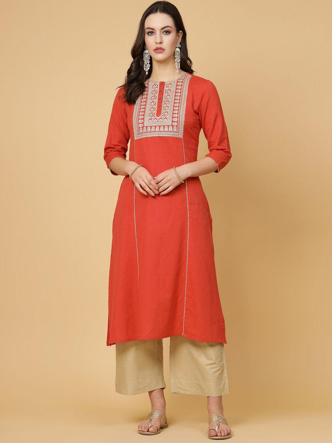 pistaa embroidred thread work pure cotton kurta