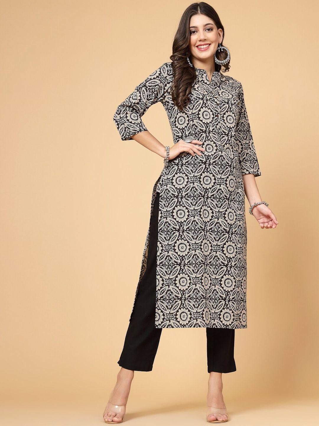 pistaa ethnic motifs printed pure cotton straight kurta