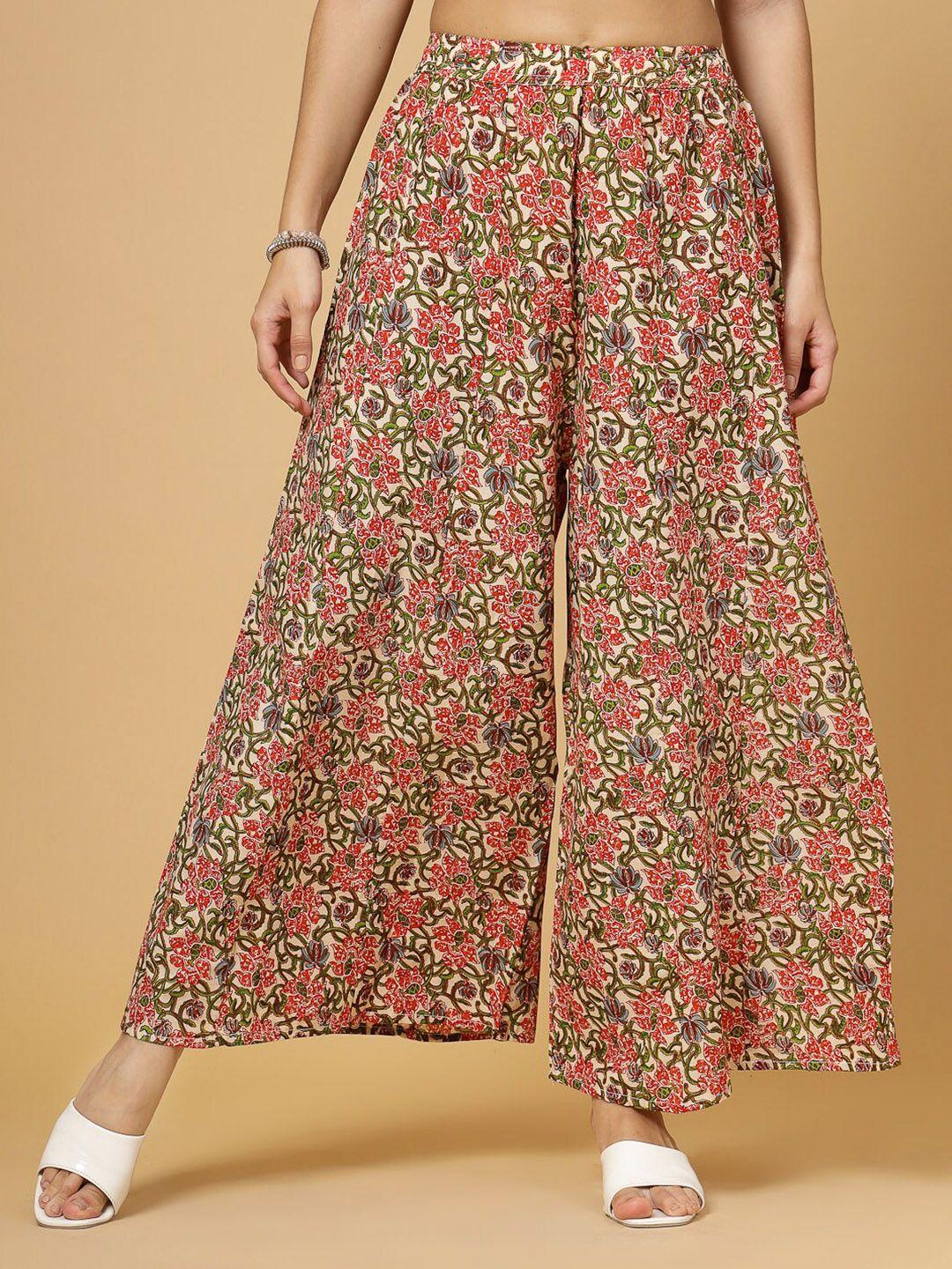 pistaa floral printed cotton flared palazzos