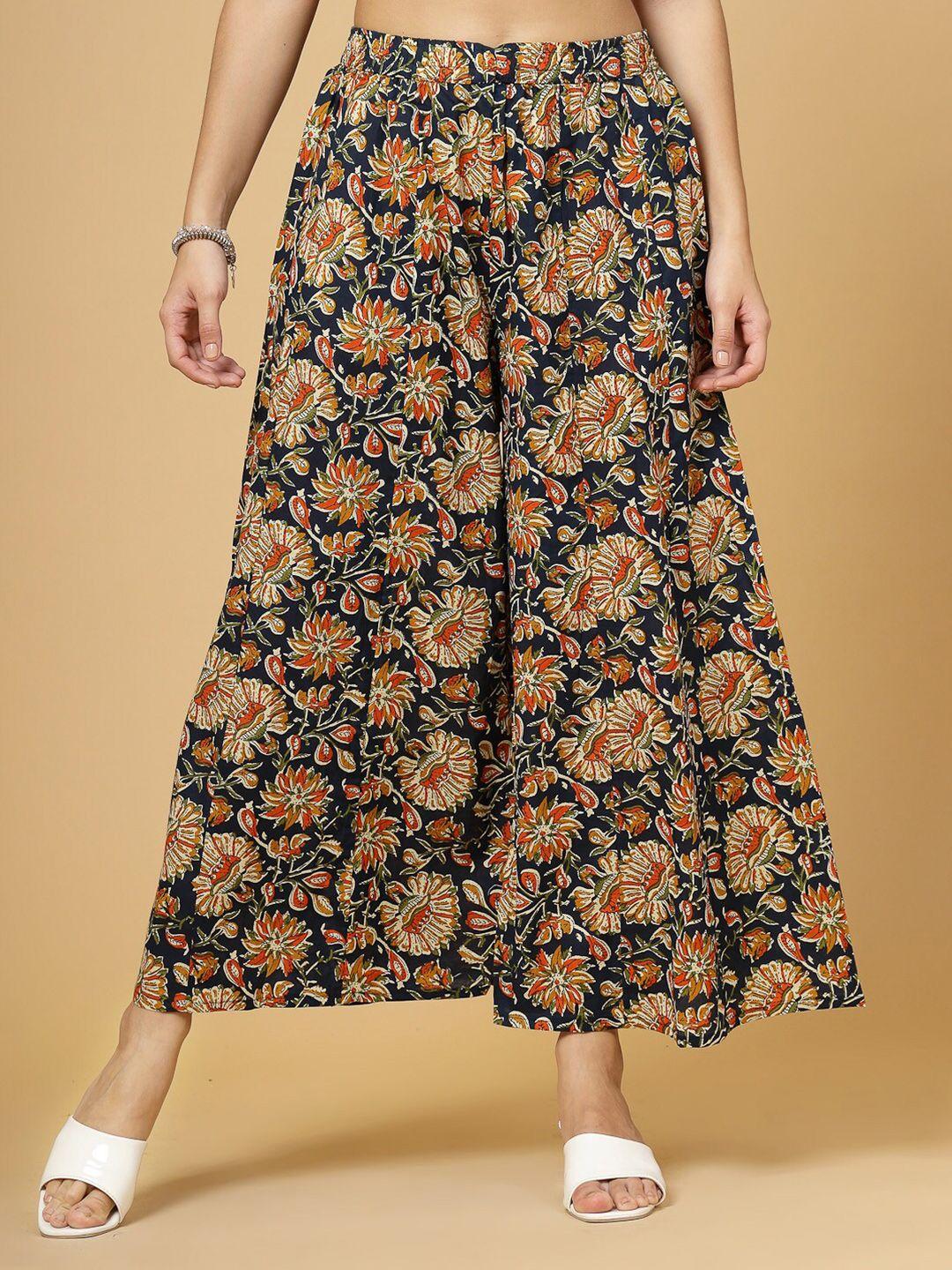 pistaa floral printed cotton flared palazzos