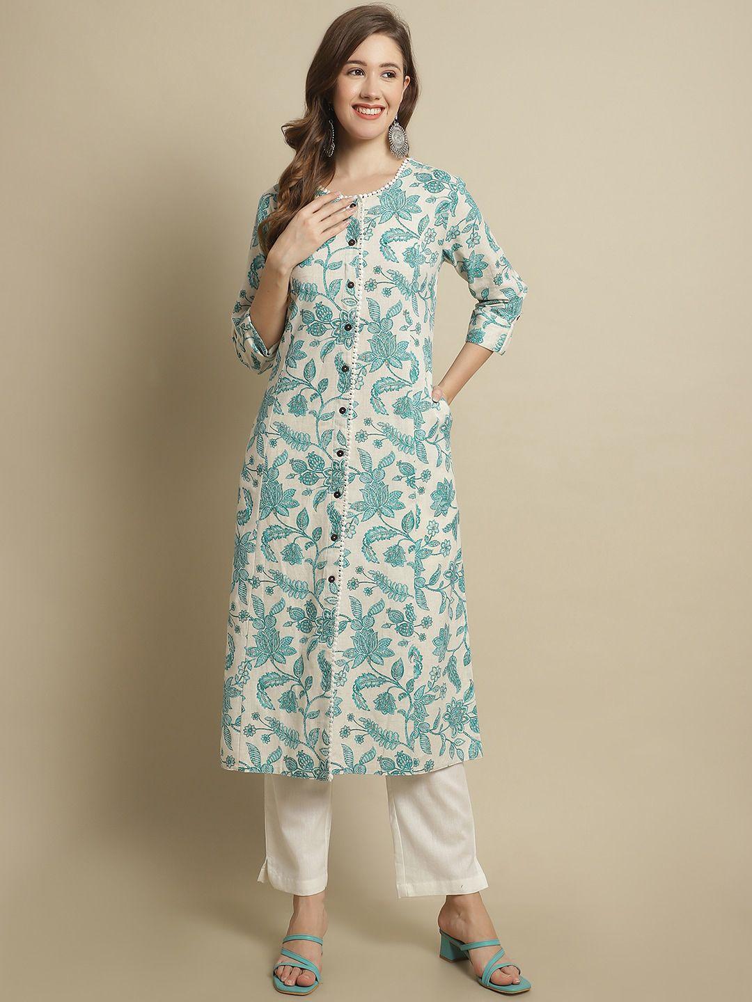 pistaa floral printed straight pure cotton kurta