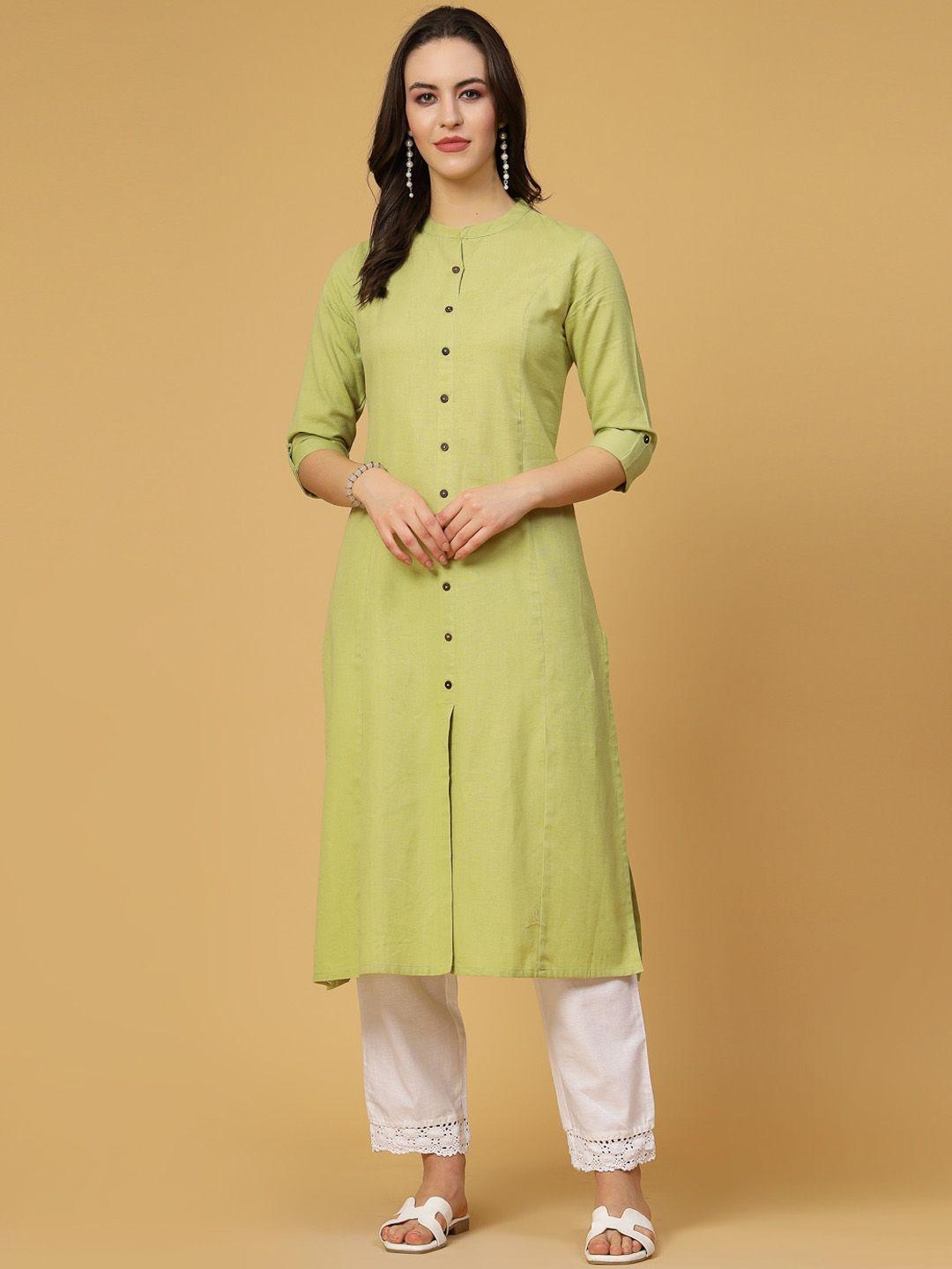 pistaa mandarin collar cotton a-line kurta