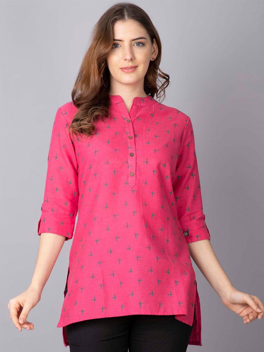 pistaa pink geometric printed kurti