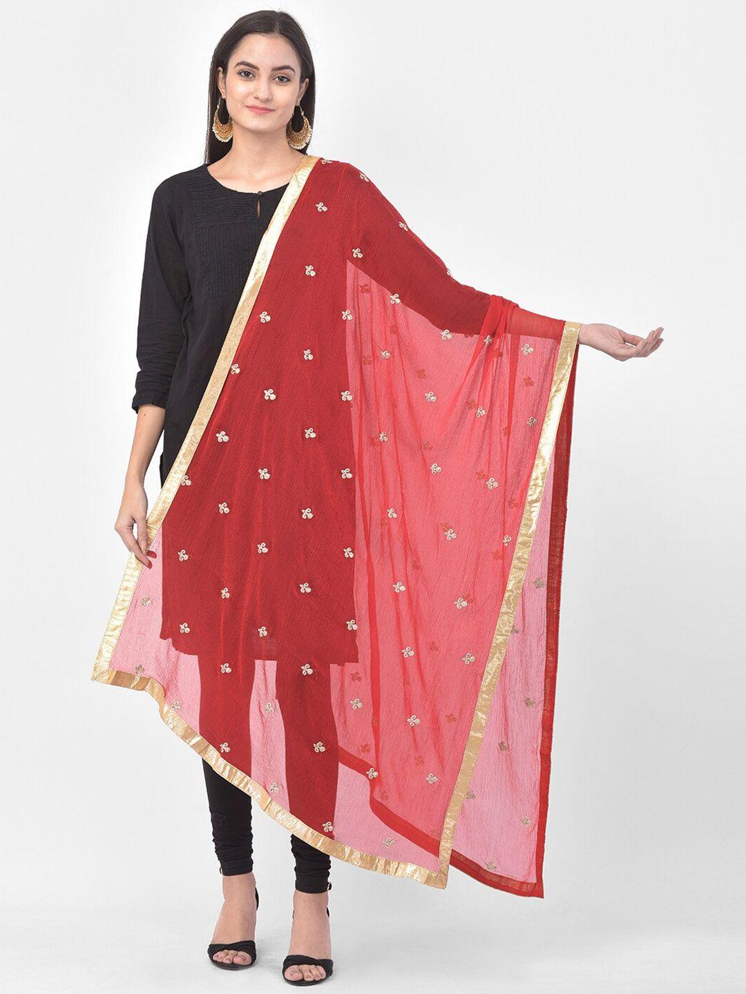 pistaa red & gold-toned embroidered dupatta with gotta patti