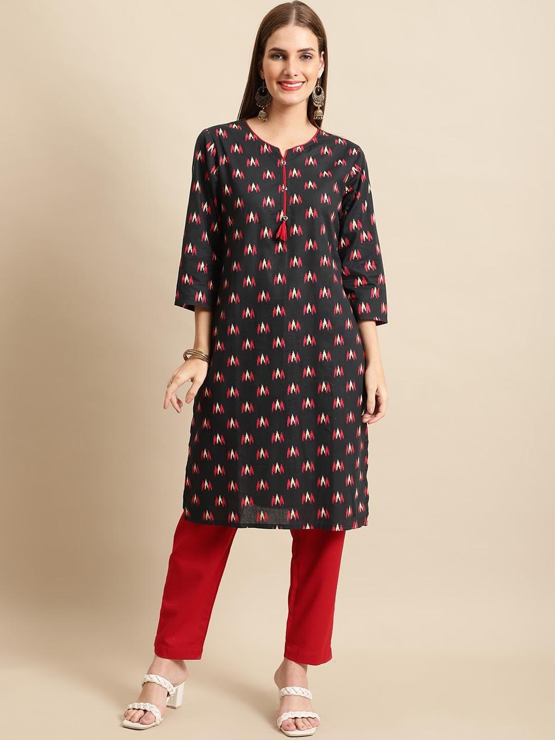 pistaa women abstract printed cotton kurta