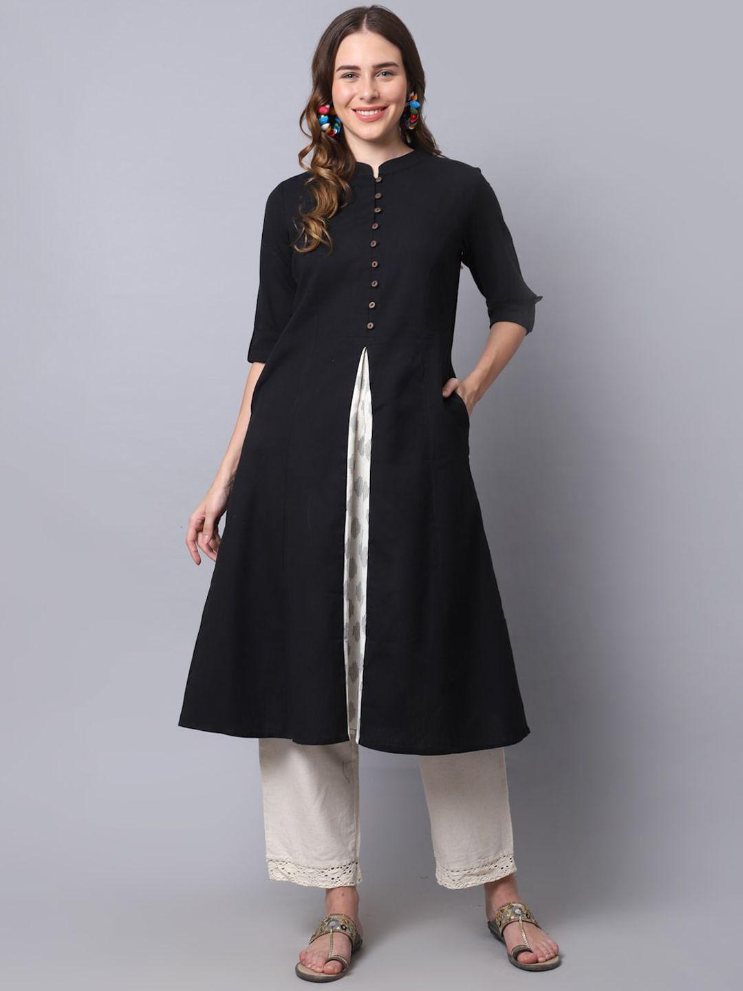 pistaa women black & white ethnic motifs kurta