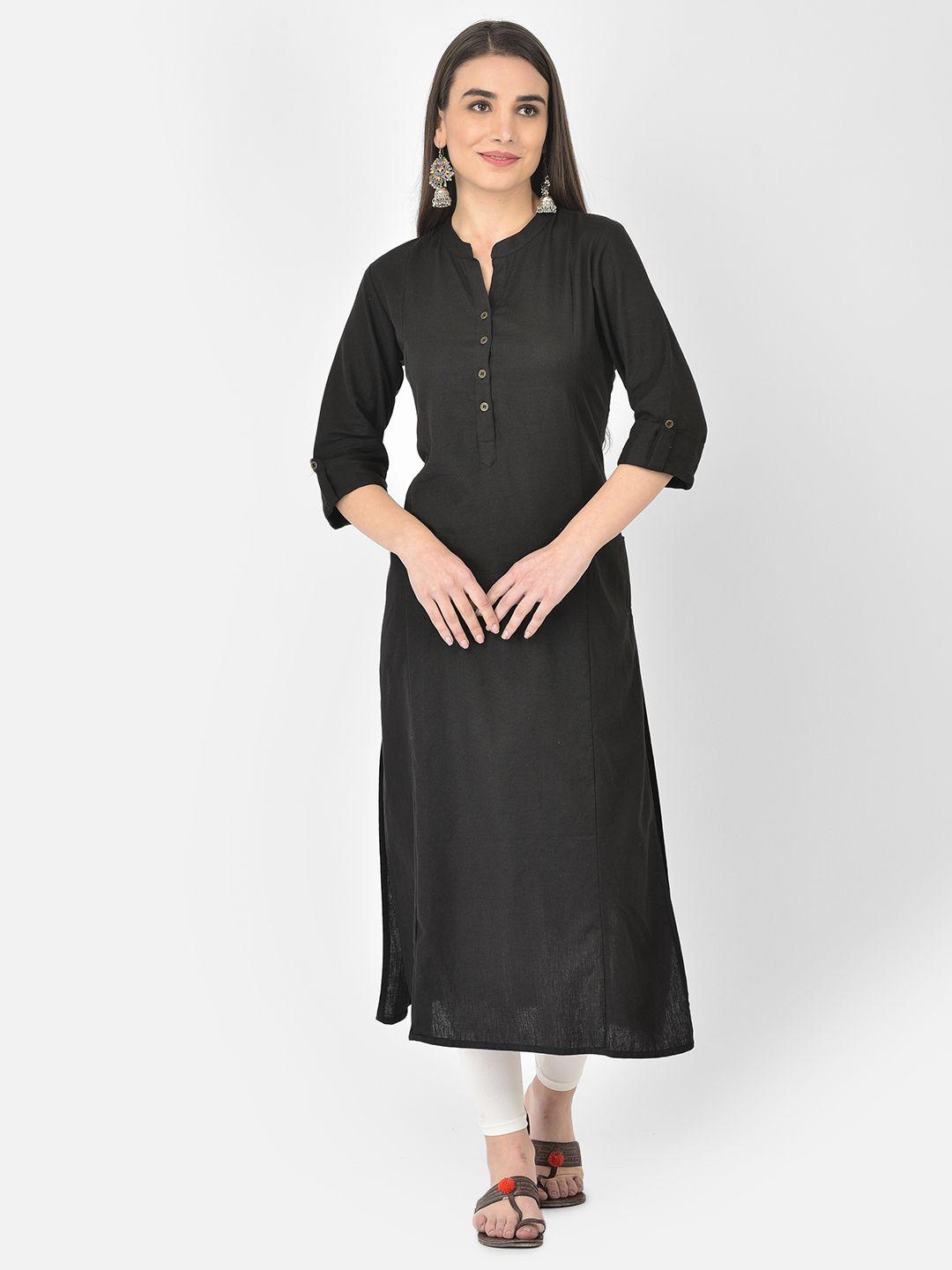 pistaa women black cotton kurta