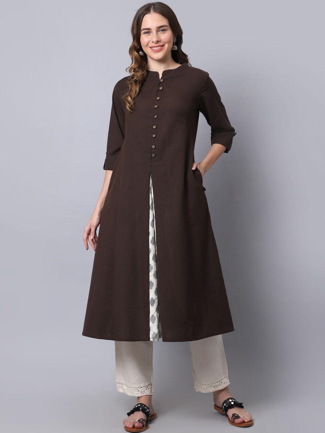 pistaa women brown solid a-line kurta