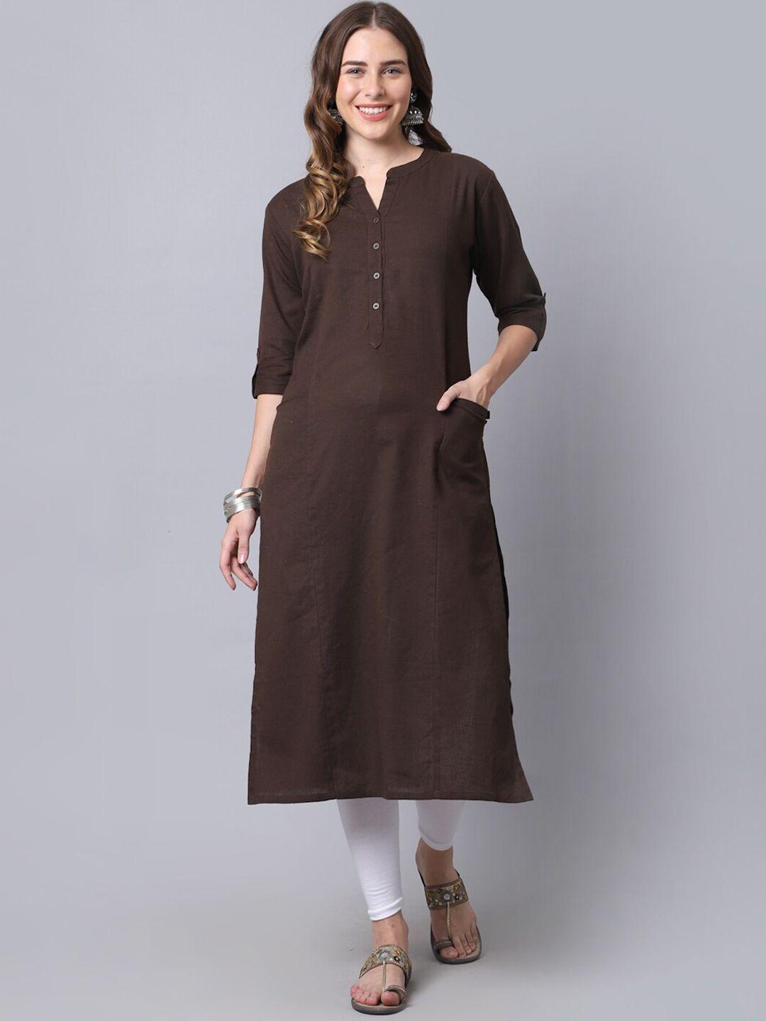 pistaa women brown thread work kurta