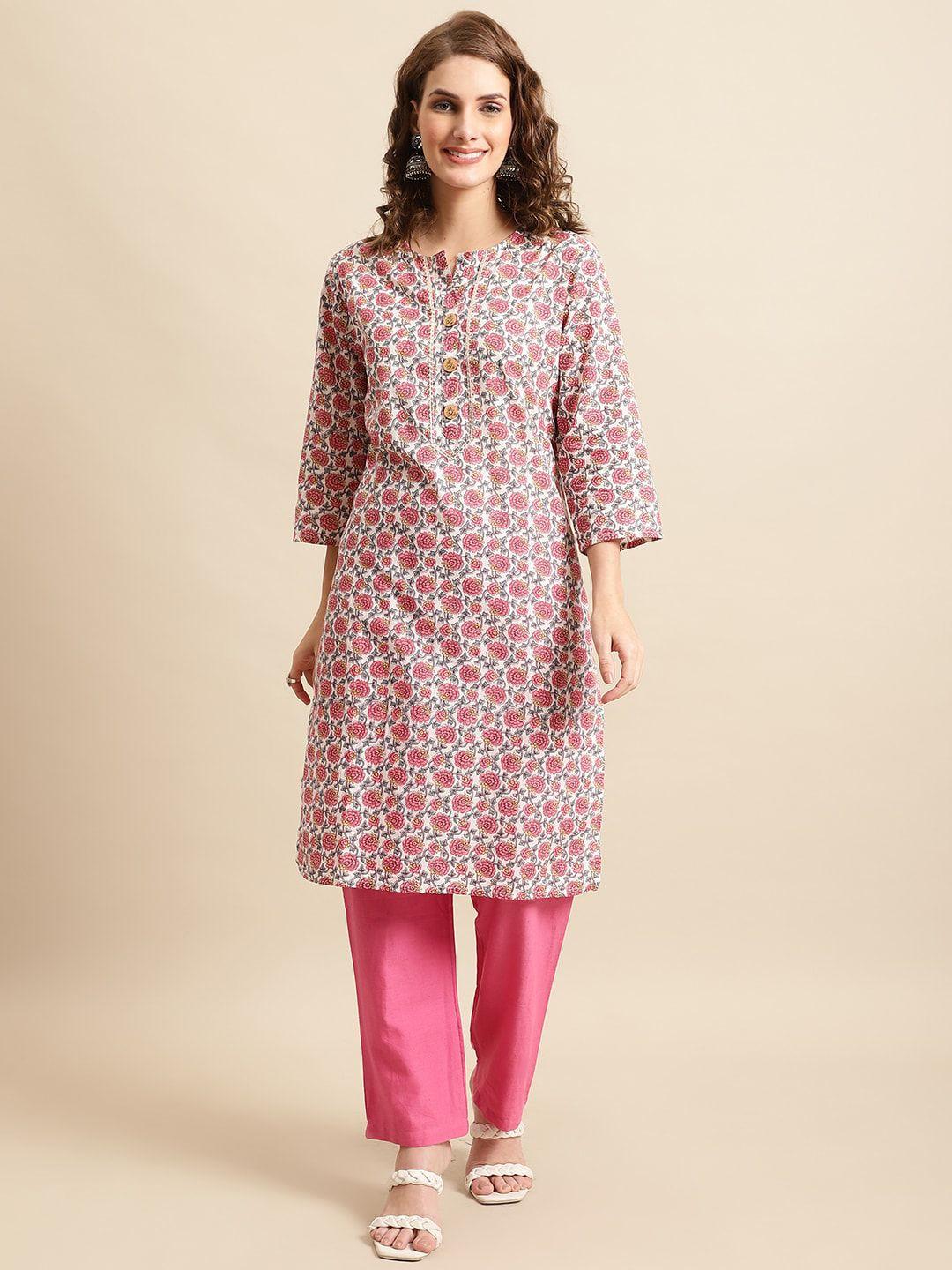 pistaa women floral printed cotton kurta