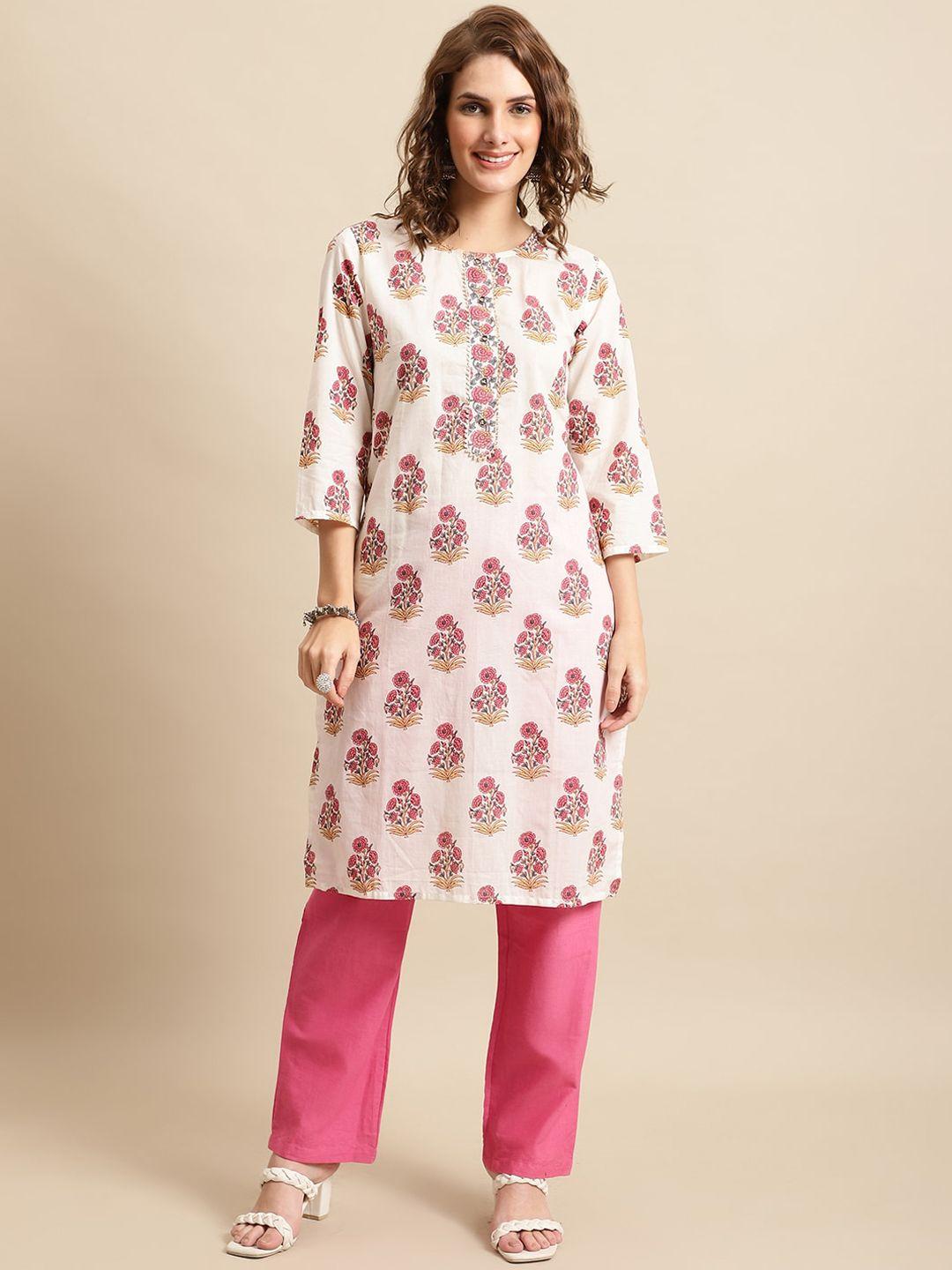 pistaa women floral printed cotton kurta