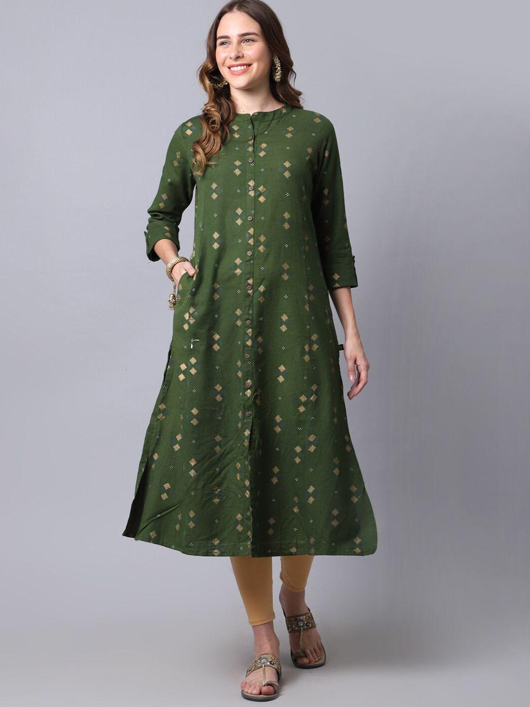 pistaa women green geometric printed kurta