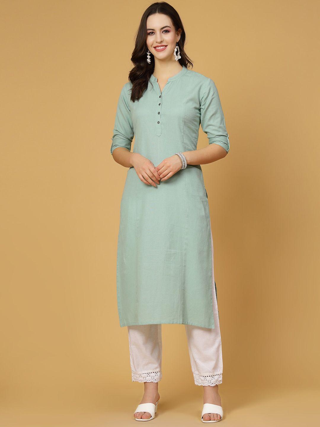 pistaa women green thread work kurta