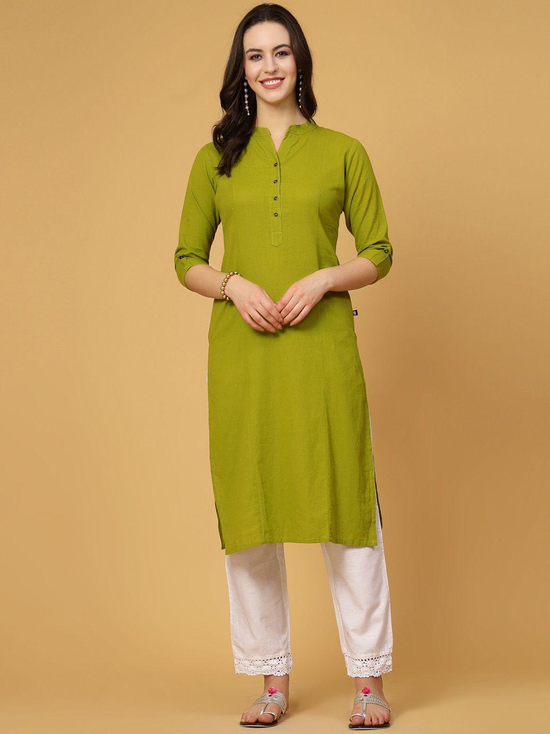 pistaa women green thread work kurta