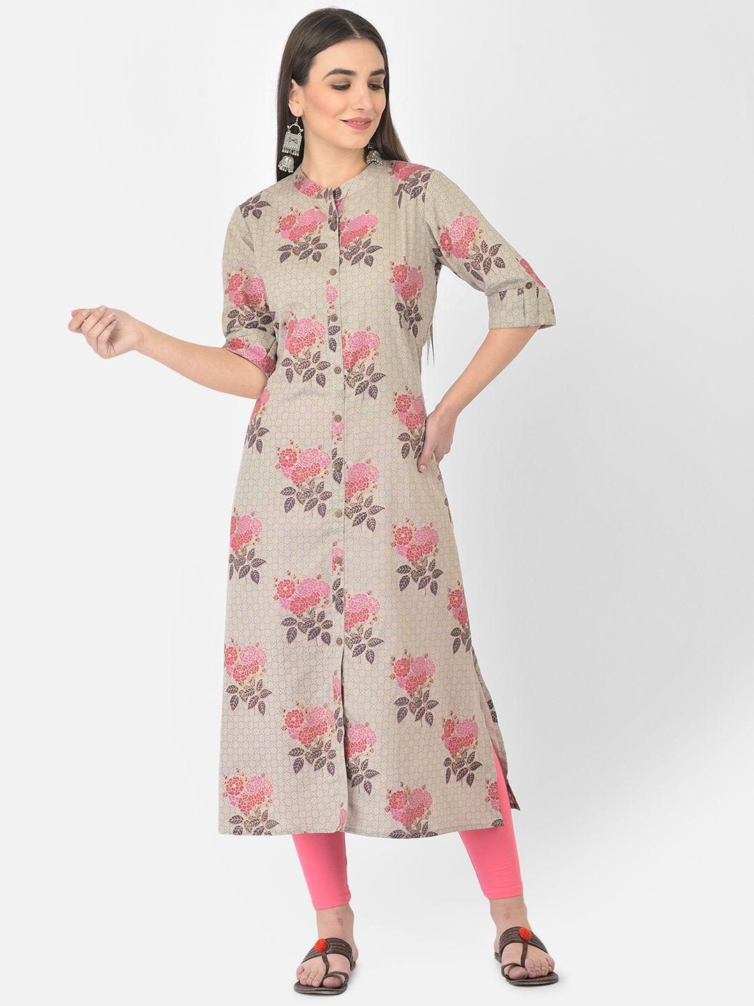 pistaa women grey floral printed kurta