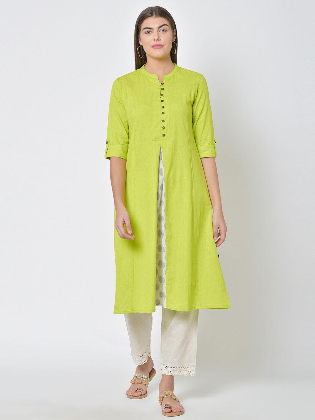 pistaa women lime green kurta