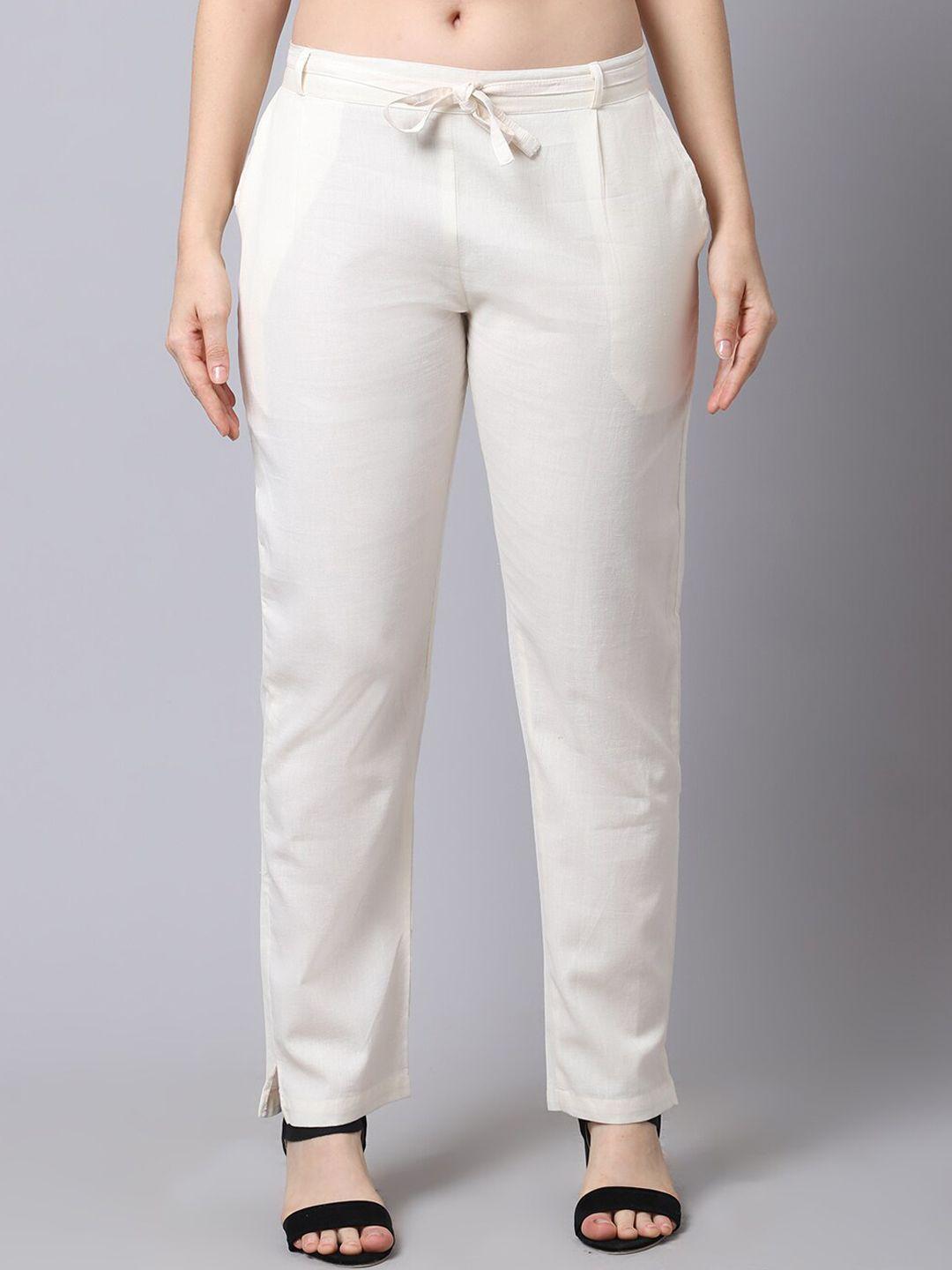 pistaa women off white straight fit cigarette trousers