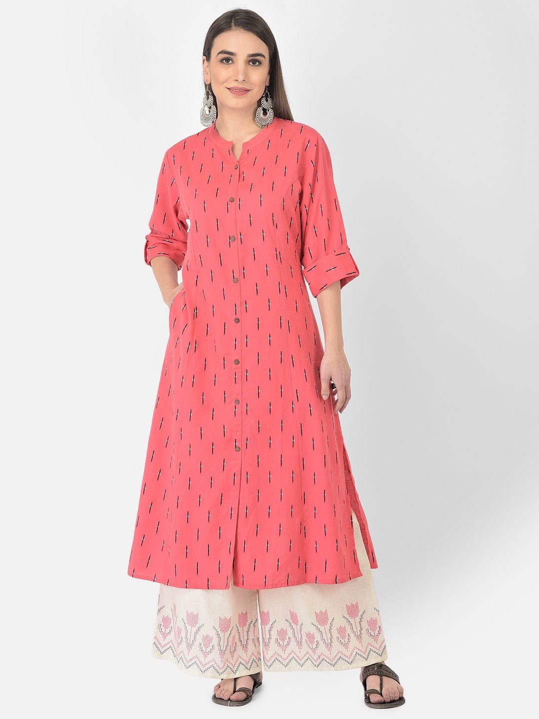 pistaa women pink printed kurta with palazzos