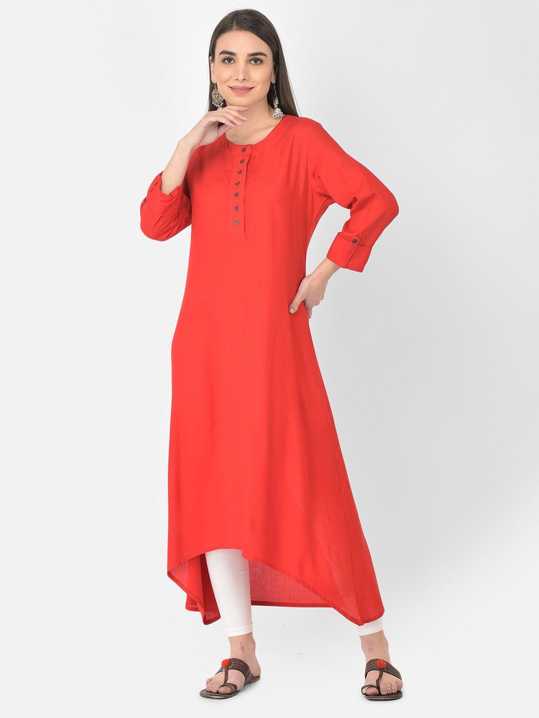 pistaa women red a-line pure cotton kurta