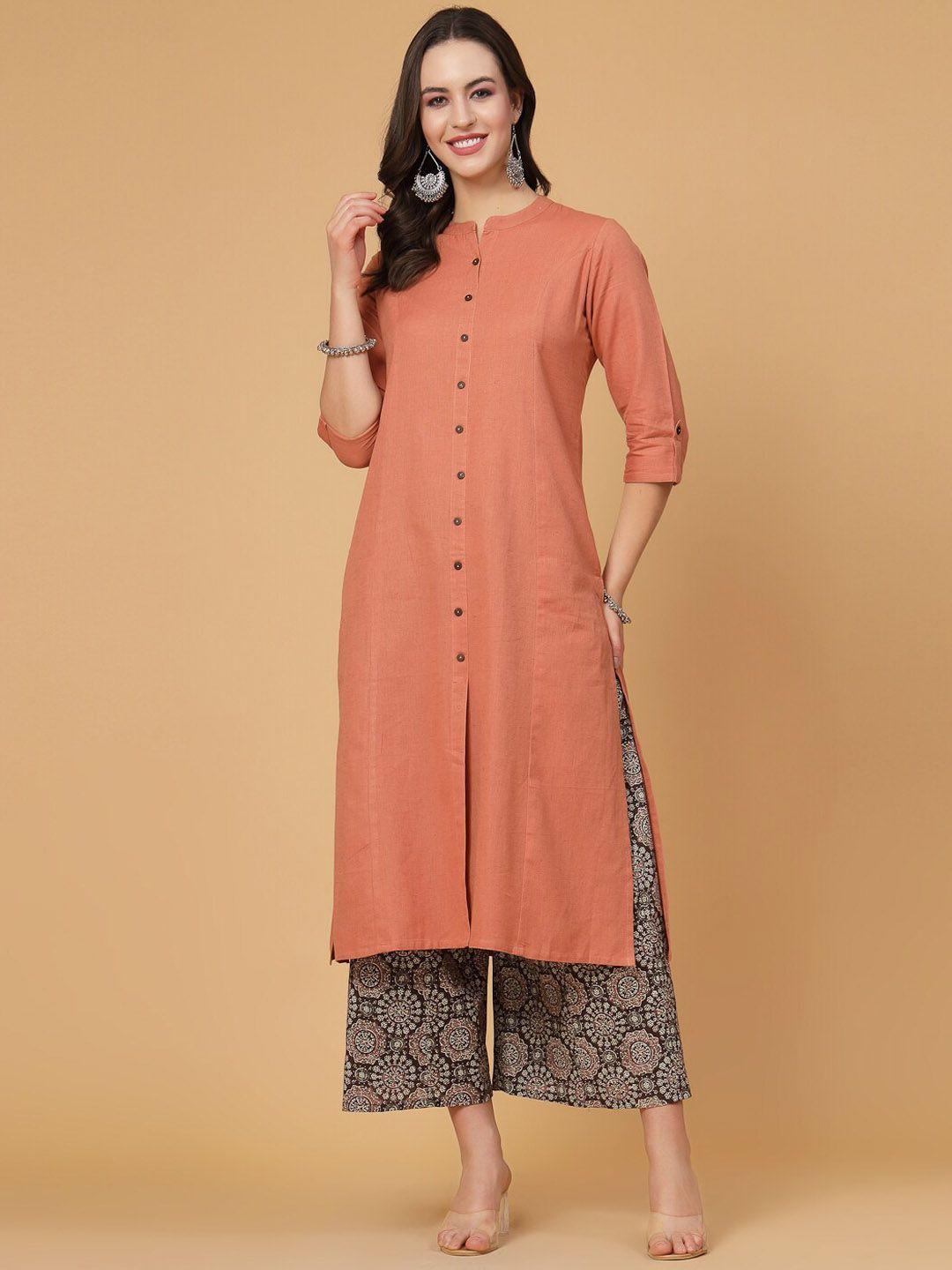 pistaa women rust regular kurta with palazzos