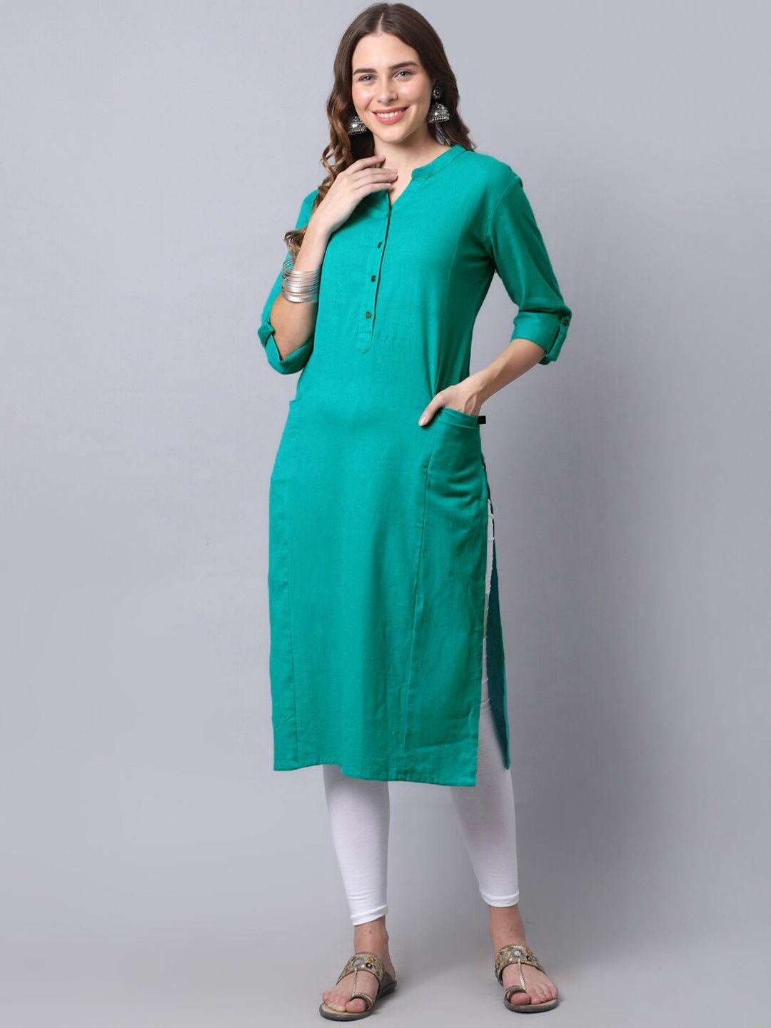 pistaa women sea green pathani  roll-up sleeves kurta