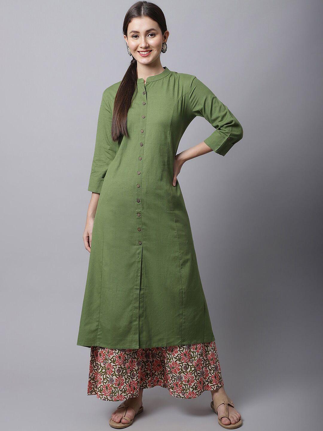 pistaa women solid cotton kurta with printed palazzos