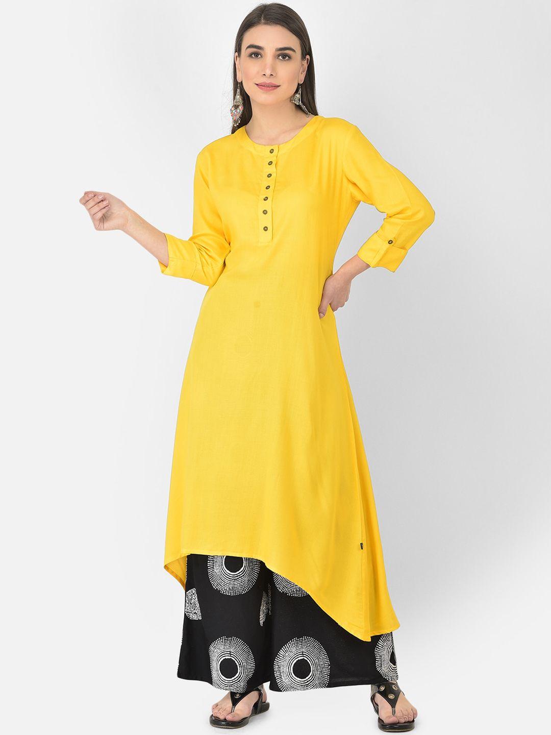 pistaa women yellow kurta with palazzos