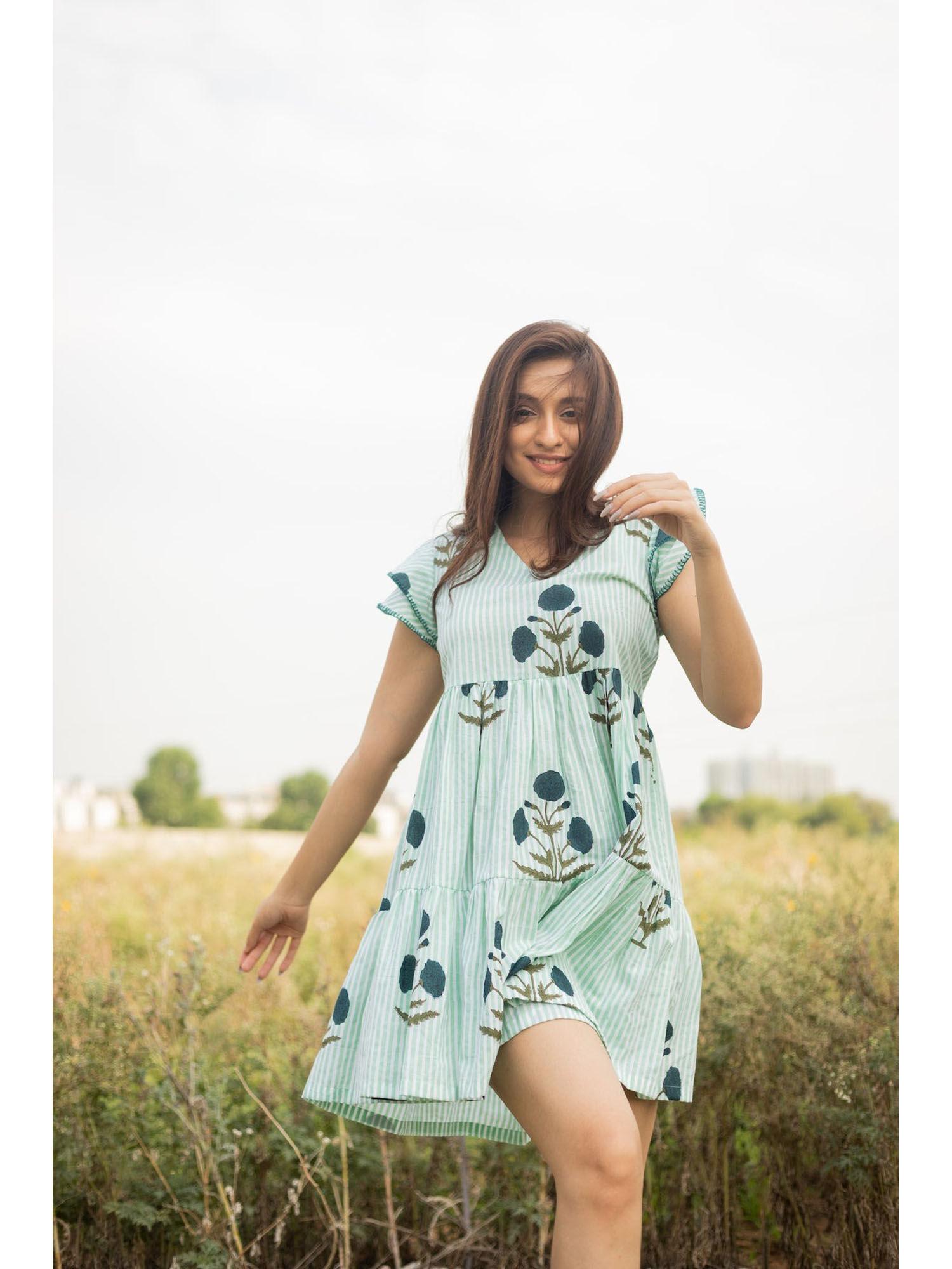 pistachio alora green floral printed dress