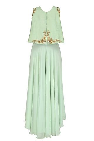 pistachio floral embroidered cape  and palazzo pants set