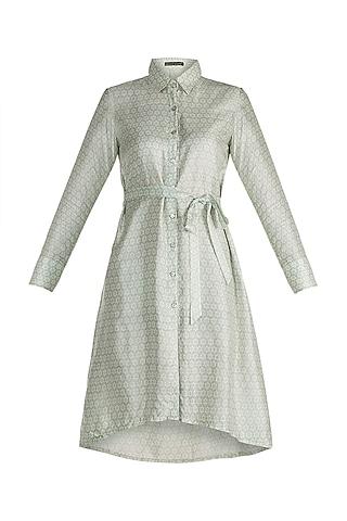 pistachio green block printed shirt dress