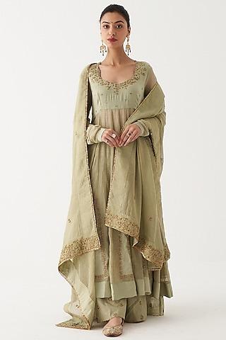 pistachio green chanderi silk anarkali set