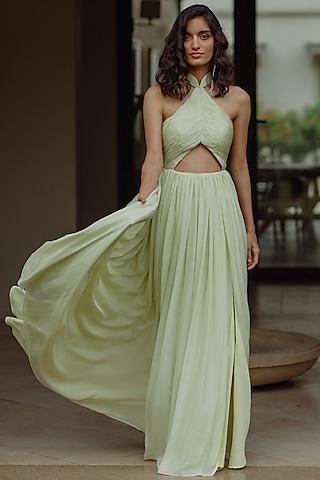 pistachio green front cut-out gown