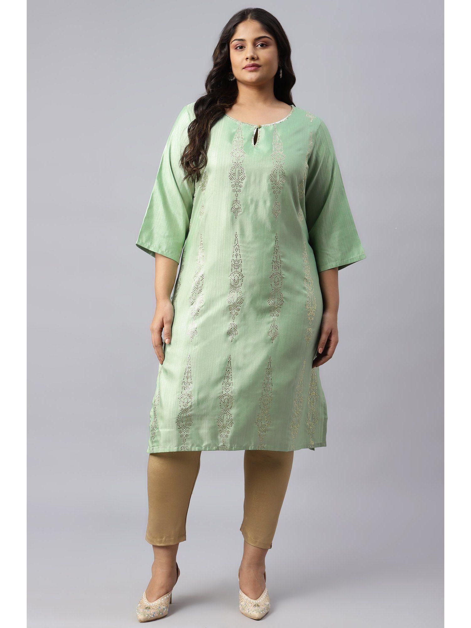 pistachio green mukaish embellished sequined plus size kurta