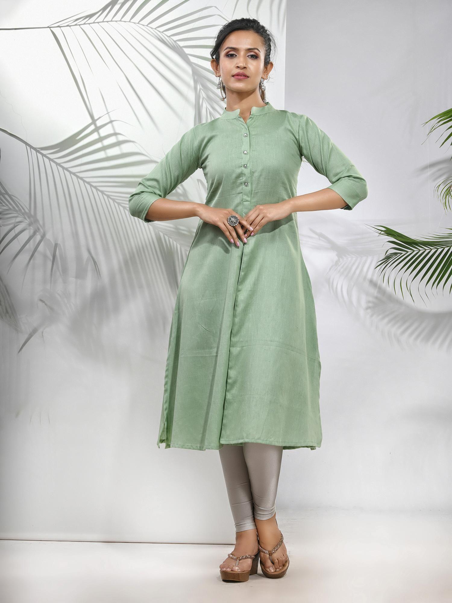 pistachio green solid cotton a-line kurta