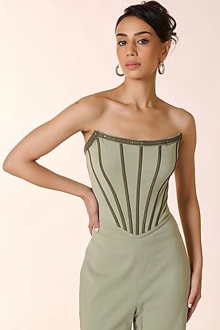 pistachio green twill corset top