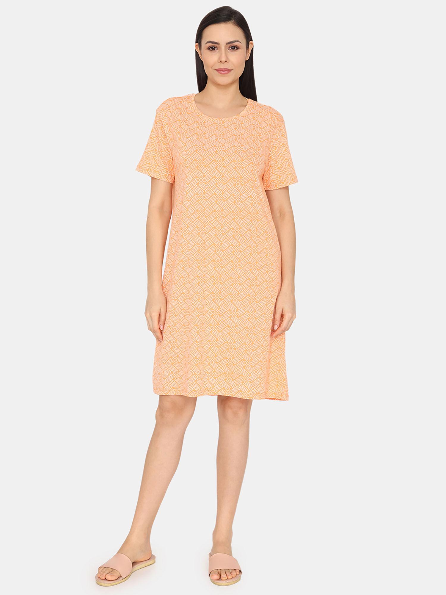 pixel play knit cotton knee length nightdress - mock orange