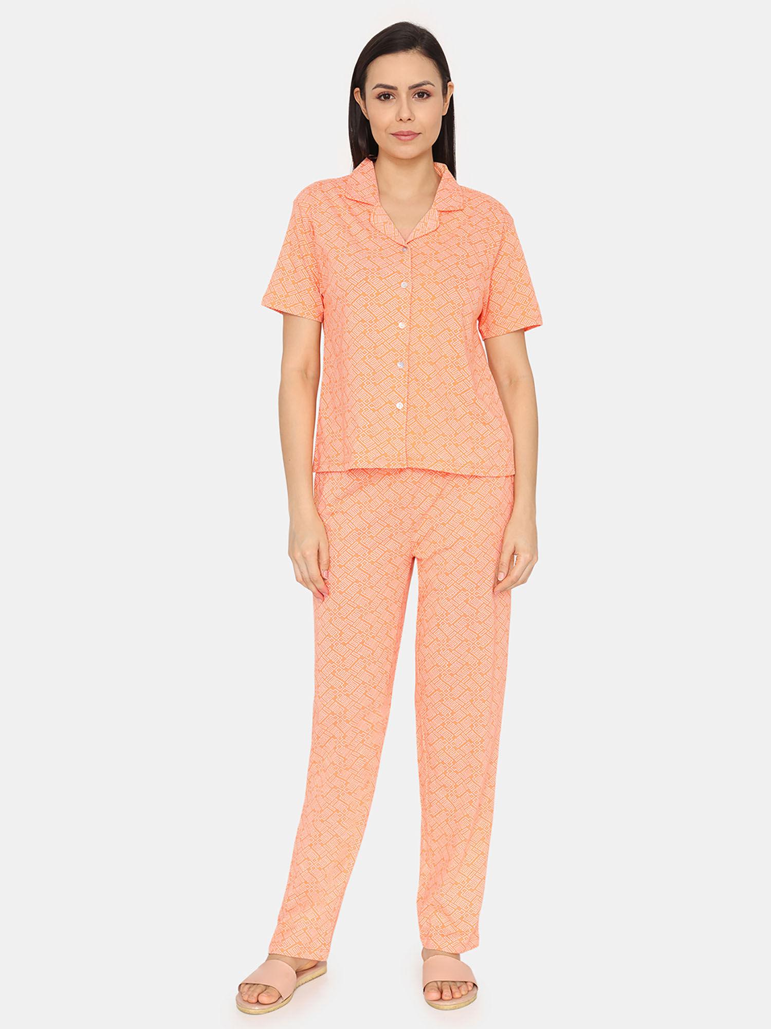 pixel play knit cotton pyjama set - mock orange