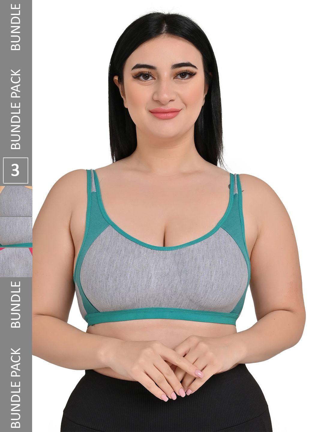 piylu pack of 3 colourblocked all day comfort non-padded cotton full coverage t-shirt bra