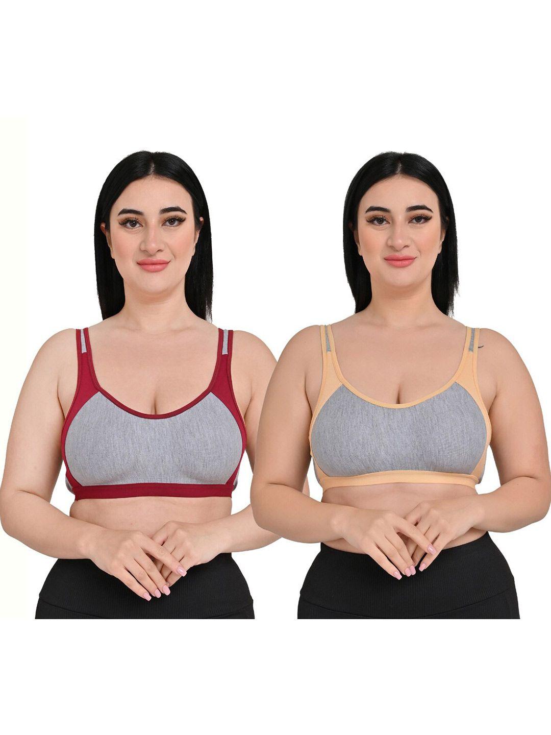 piylu pack of 2 cotton workout bra with full coverage non padded medium support