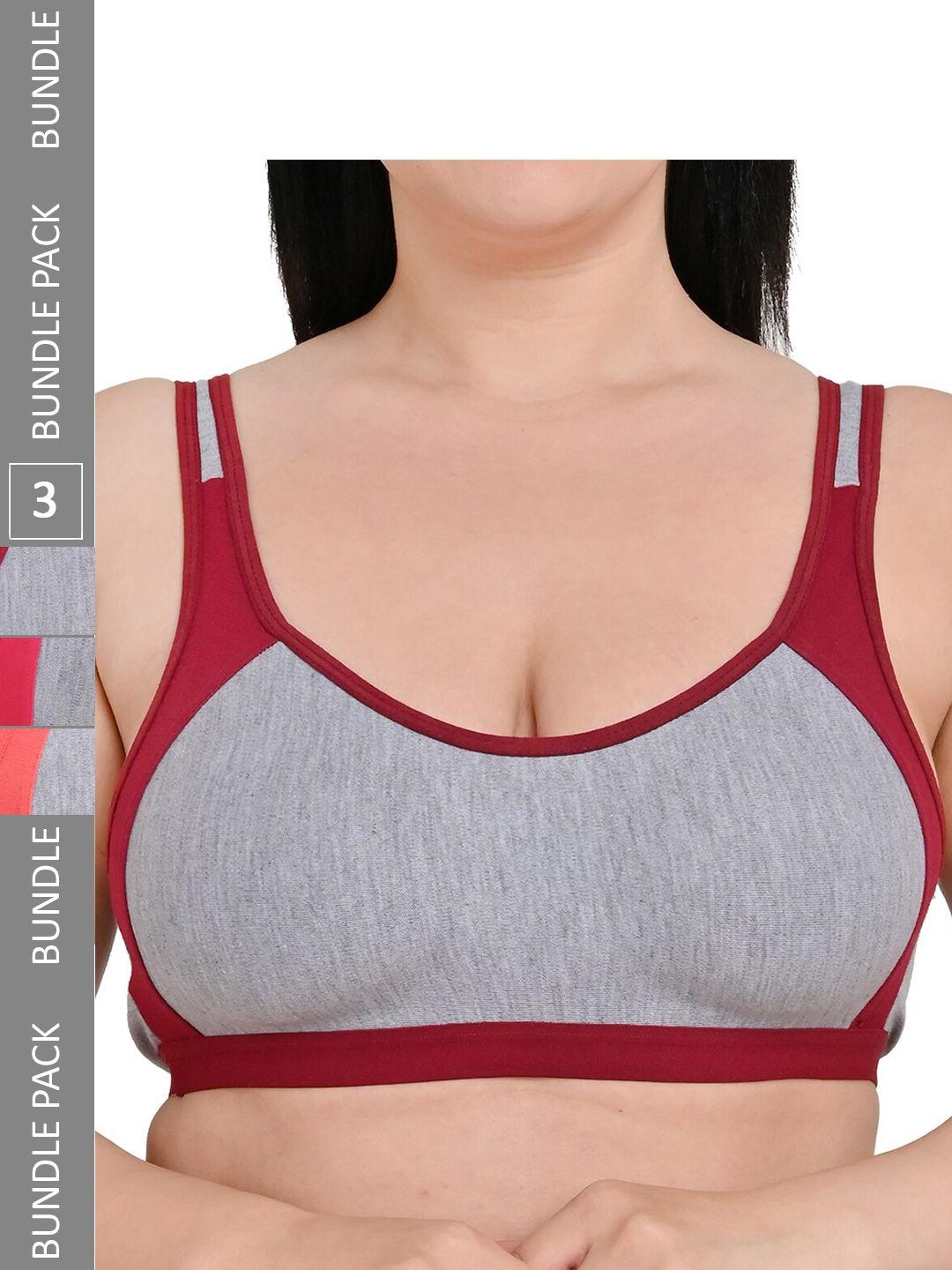 piylu pack of 3 full coverage non padded cotton workout bra all day comfort