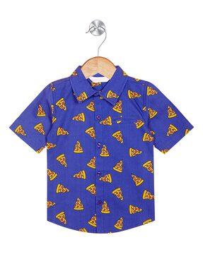 pizza print regular fit shirt with spread collar