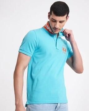 placement brand print cotton polo t-shirt