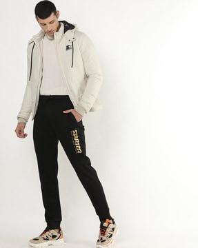 placement brand print joggers with drawstring