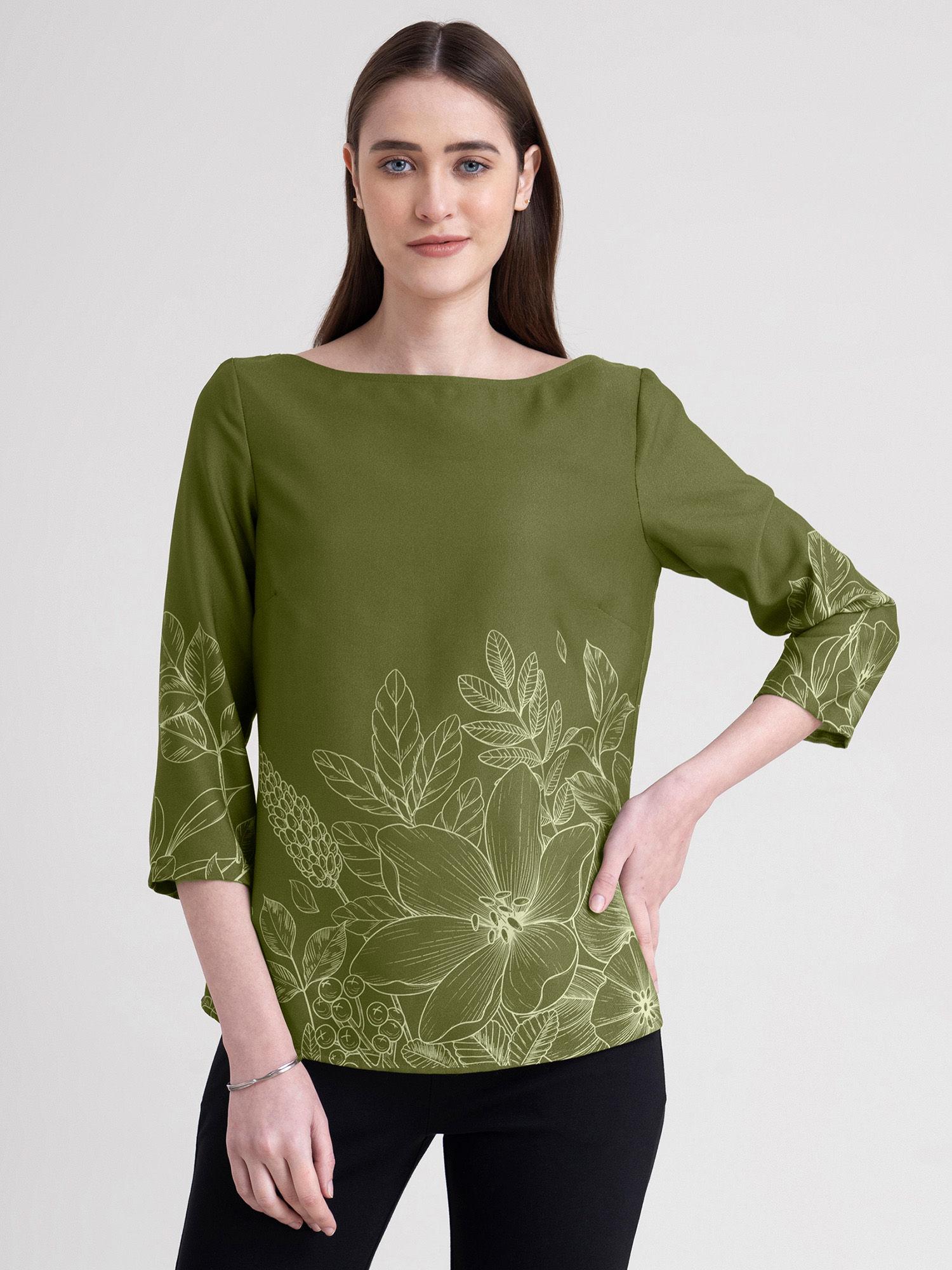 placement floral print top olive