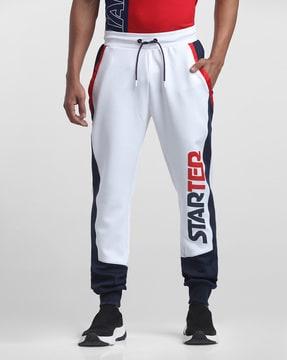 placement logo print joggers with contrast taping